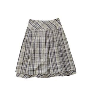 Lilith Heavy Linen Plaid Bubble Skirt Womens M/40 Brown-Yellow Prairie Lagenlook